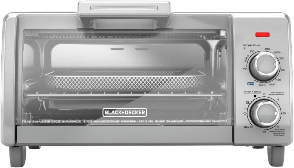 BLACK+DECKER 4-Slice Crisp N Bake Air Fry Toaster Oven, TO1787SS, 5 Cooking Functions, 30 Minute Timer, Stainless Steel