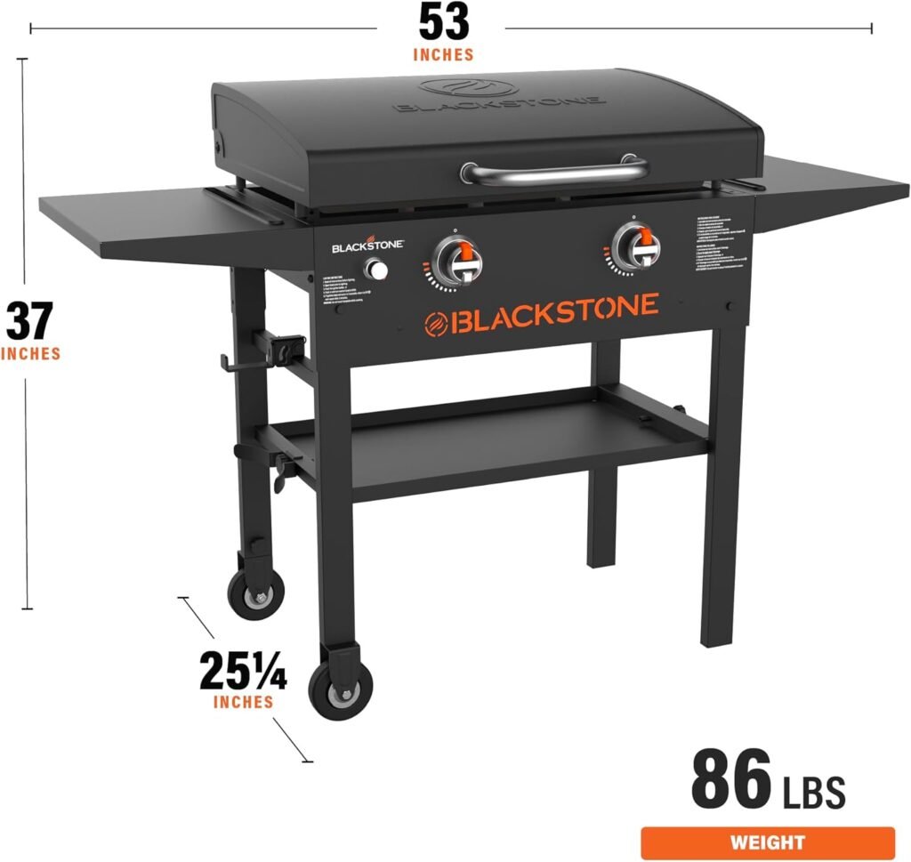 Blackstone 1883 Original 28” Griddle with Integrated Protective Hood and Counter Height Side Shelves, Powder Coated Steel, Black