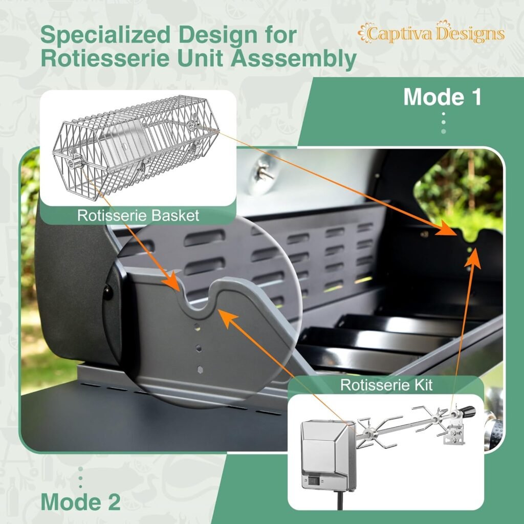 Captiva Designs 6-Burner Propane Gas BBQ Grill with Side Burner  Porcelain-Enameled Cast Iron Grate for Outdoor Kitchen  Backyard Barbecue, 65,800 BTU Output,665 SQ.IN. Cooking Area,Stainless Steel