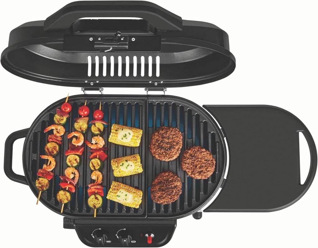 Coleman RoadTrip 225 Portable Stand-Up Propane Grill, Gas Grill with Push-Button Starter, Folding Legs  Wheels, Side Table,  11,000 BTUs of Power for Camping, Tailgating, Grilling  More