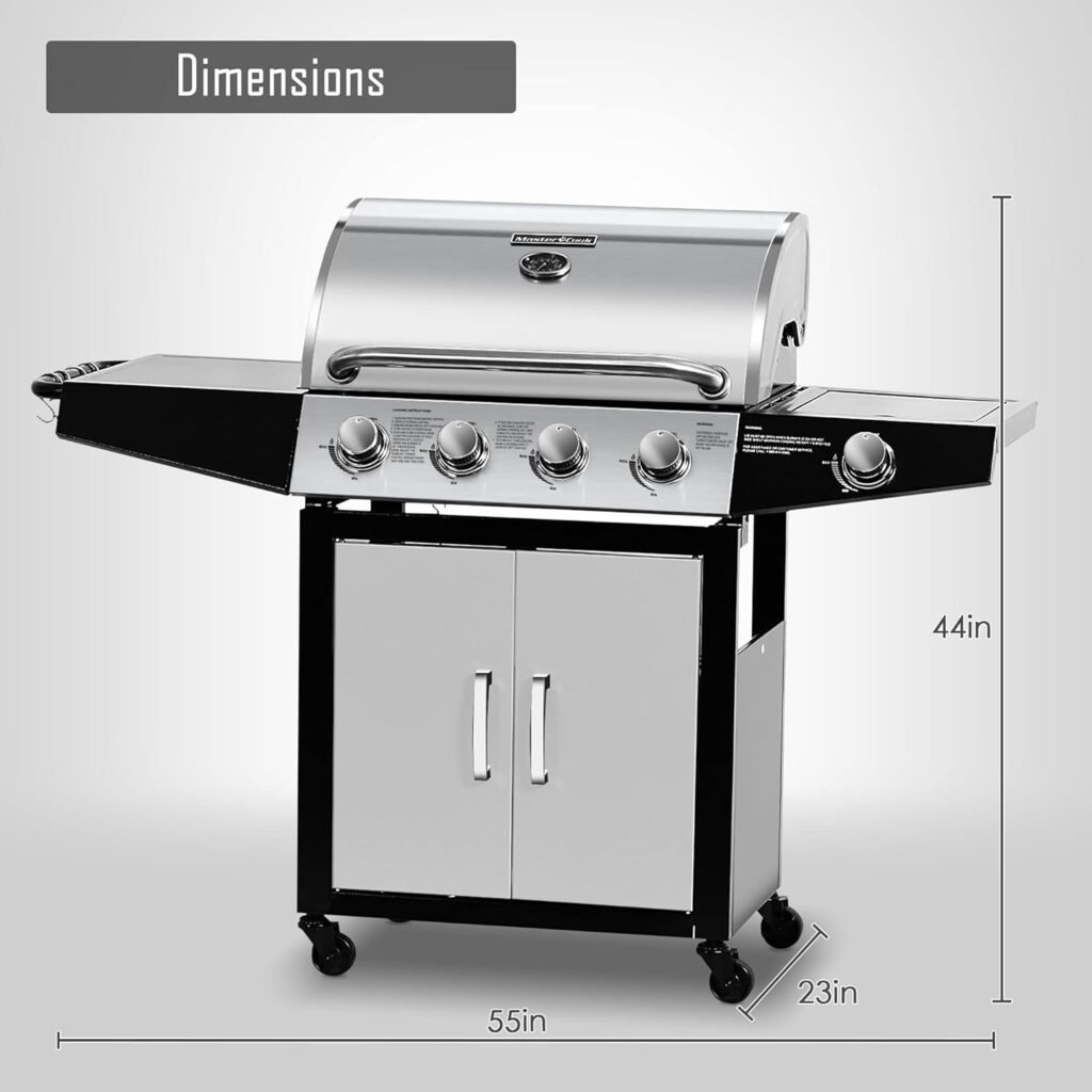 MASTER COOK Gas Grill, BBQ 4-Burner Cabinet Style Grill Propane with Side Burner, Stainless Steel