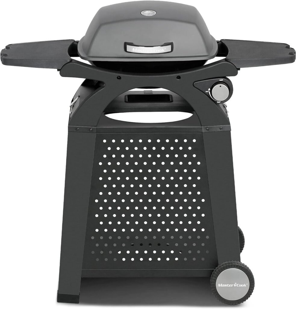 MASTER COOK Propane Gas Grill, Portable Tabletop Barbecue Grill with Cart for Patio, Camping, Travel