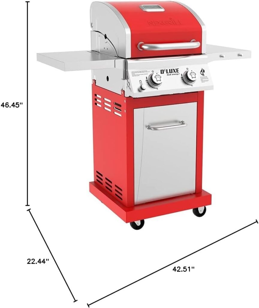 Nexgrill Deluxe 2-Burner Propane Barbecue Gas Grill with Warming Rack, 401 sq. in, 28000 BTUs, Outdoor Cooking, Patio, Barbecue Grill, Foldable Side Table, with Full stainless Steel Control Panel, Red