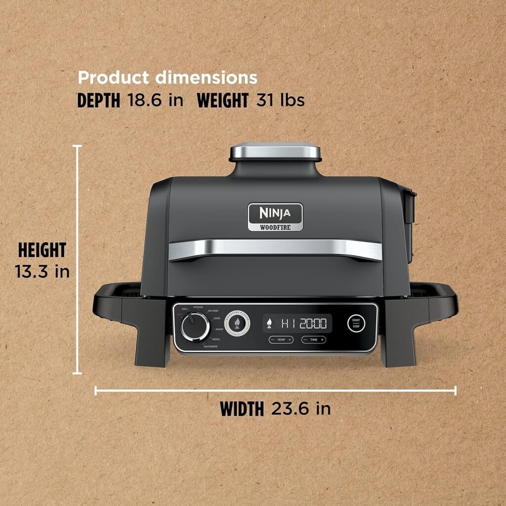 Ninja OG701 7-in-1 Outdoor Electric Grill  Smoker - Grill, BBQ, Air Fry, Bake, Roast, Dehydrate  Broil - Uses Woodfire Pellets - Portable  Weather Resistant