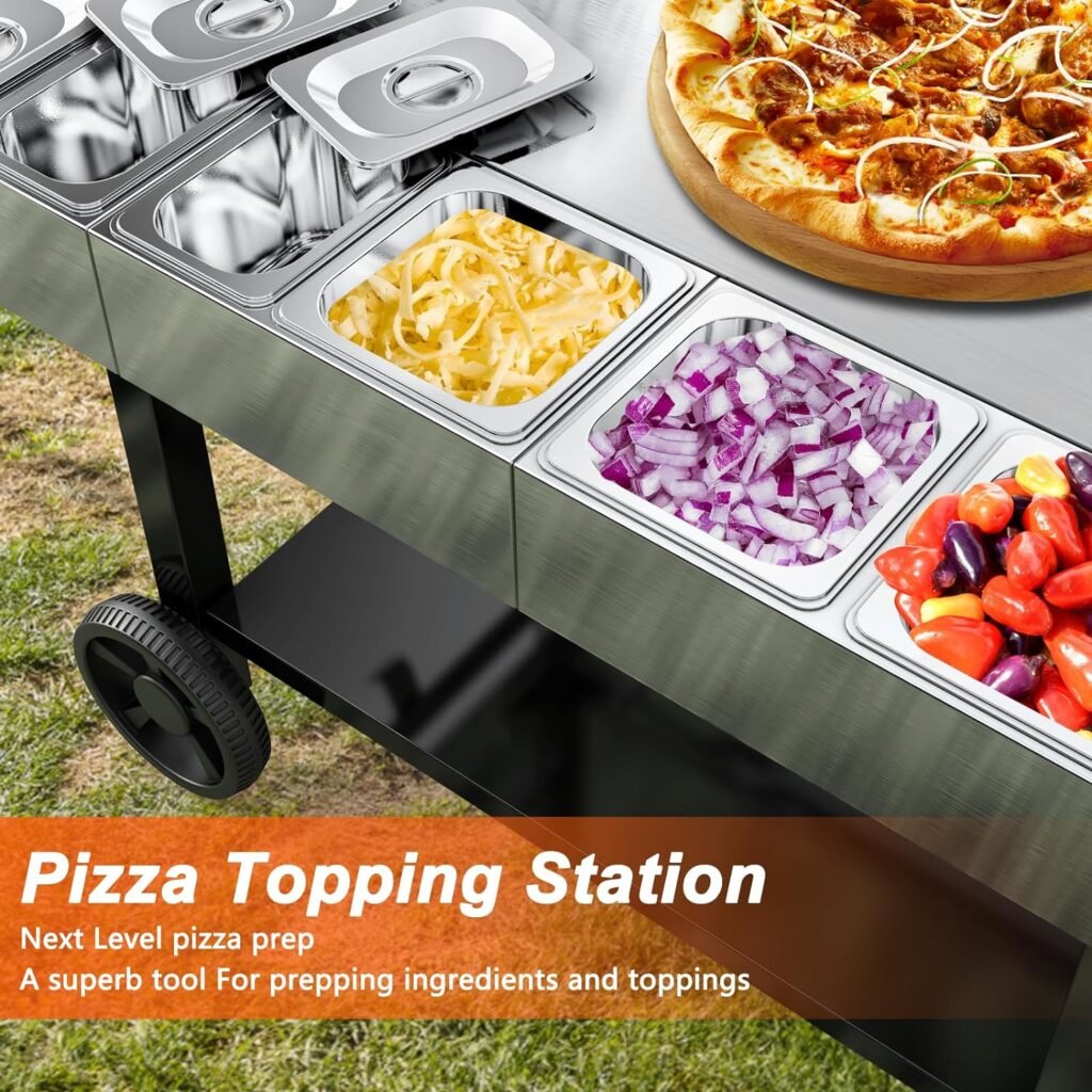 Pizza Oven Cart Table and Topping Station for Ooni Koda/Karu/Fyra 16  12, Movable Thicken  Widen Rolling Kitchen Cart, Outdoor Grill Stand for Ninja Woodfire,Blackstone Griddle