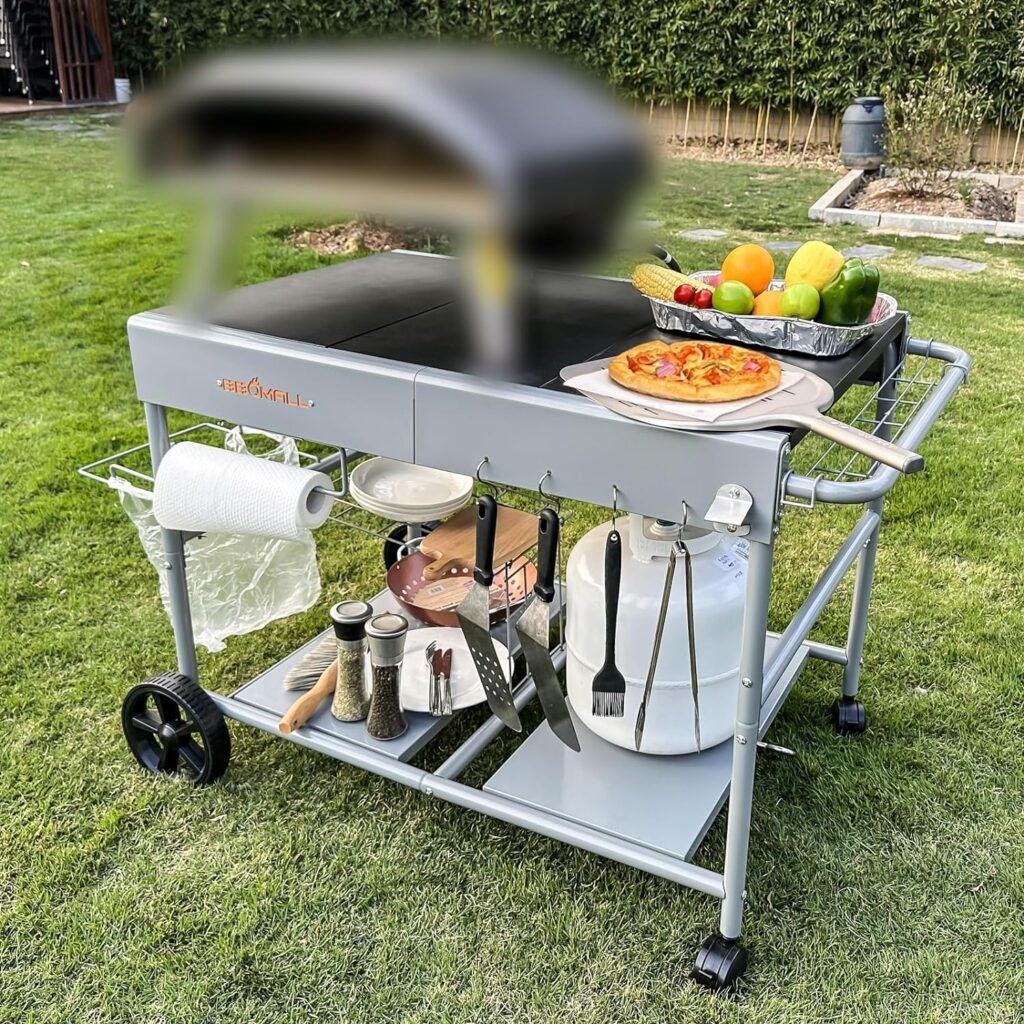 Pizza Oven Cart Table and Topping Station for Ooni Koda/Karu/Fyra 16  12, Movable Thicken  Widen Rolling Kitchen Cart, Outdoor Grill Stand for Ninja Woodfire,Blackstone Griddle