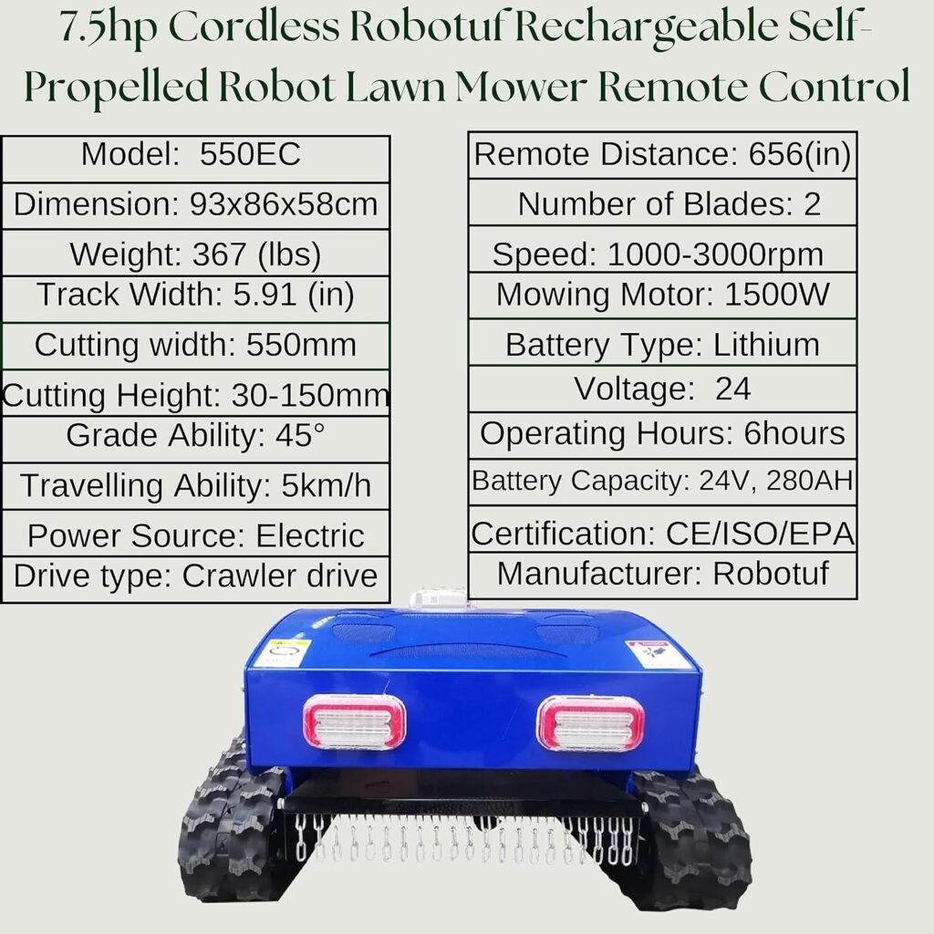 Rechargeable Remotrol Lawn Mower Cordless ATV with Snow Thrower Self Propelled Electric Grass Cutter (Red)