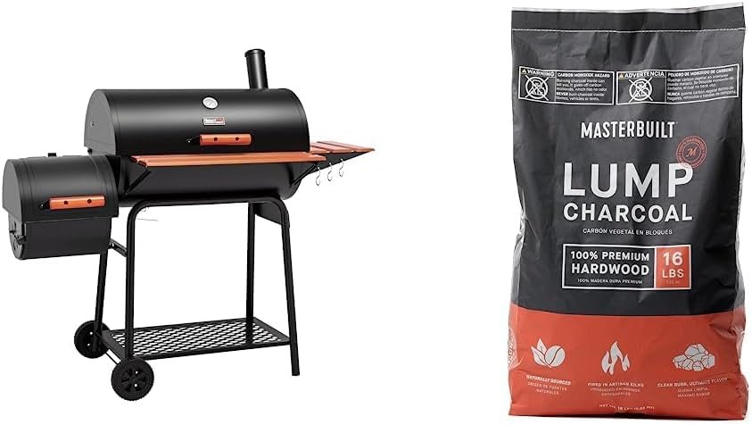 Royal Gourmet 30 Barrel Charcoal Grill with Side Table, 627 Square Inches and 16 Pound Masterbuilt Lump Charcoal