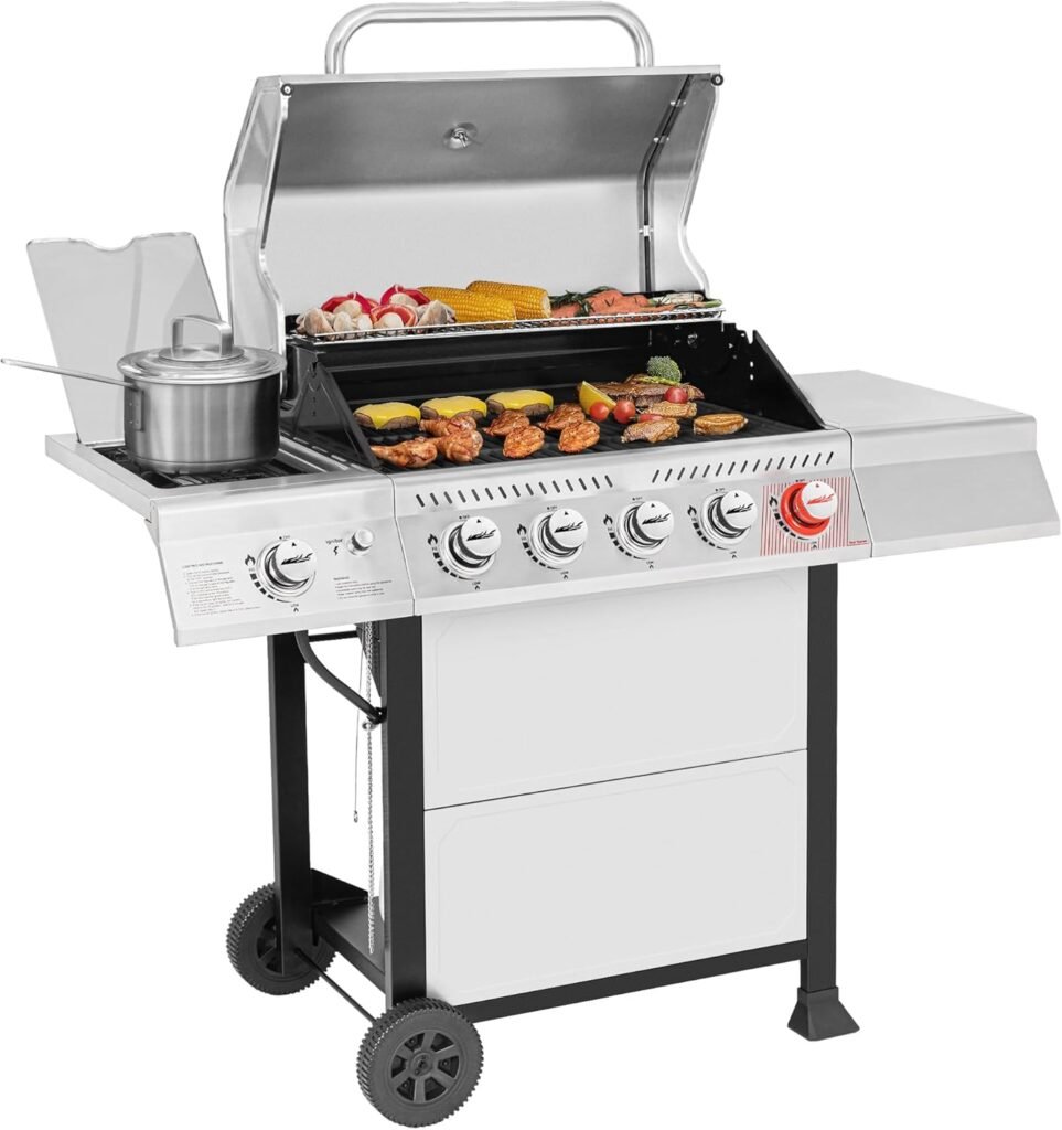 Royal Gourmet GA5401T 5-Burner BBQ Propane Grill with Sear Burner and Side Burner, Stainless Steel Barbecue Gas Grill for Outdoor Patio Garden Picnic Backyard Cooking, 64,000 BTU, Silver