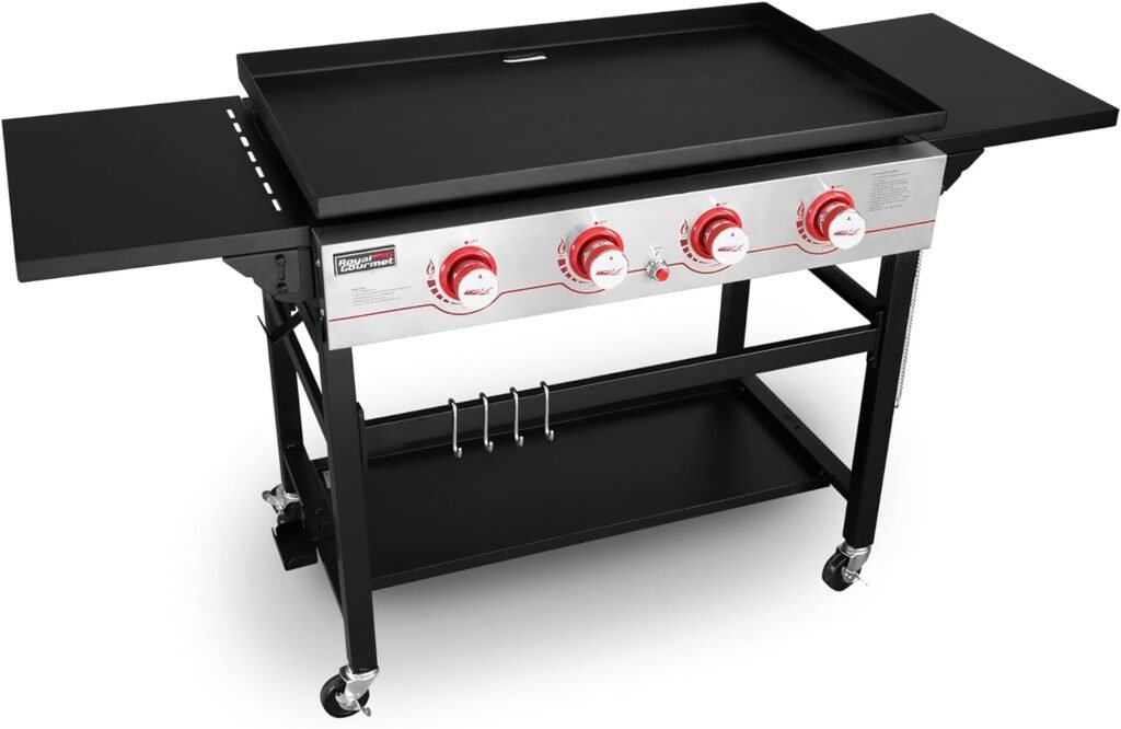 Royal Gourmet GB4000 36-inch 4-Burner Flat Top Propane Gas Grill Griddle, for BBQ, Camping, Red