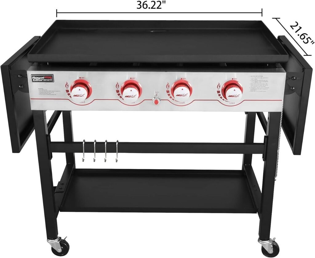 Royal Gourmet GB4000 36-inch 4-Burner Flat Top Propane Gas Grill Griddle, for BBQ, Camping, Red