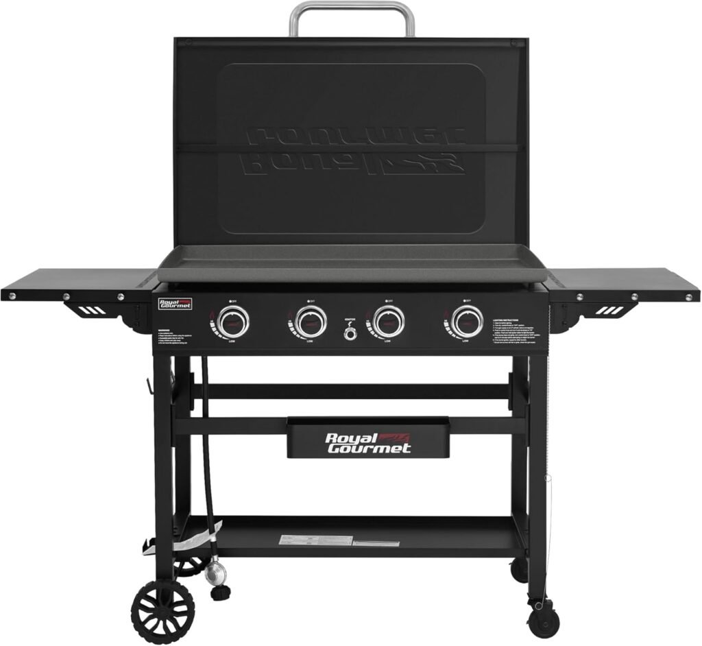 Royal Gourmet GB4000P 4-Burner Propane Gas Griddle with Hard Cover, 35-Inch Flat Top BBQ Grill, 52,000 BTU, Outdoor Griddle Cooking Station for Backyard and Tailgating, Black