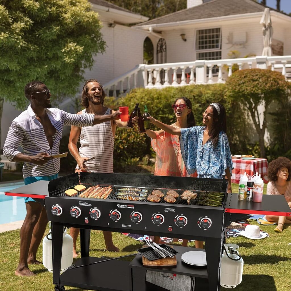 Royal Gourmet GB8003 8-Burner Gas Grill, 104,000 BTU Large Event Propane Grill, Independently Controlled Dual Systems, Outdoor Party or Backyard BBQ Cooking, Black