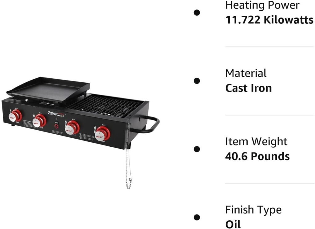 Royal Gourmet GD4002T 4-Burner Tailgater Grill  Griddle Combo, Portable Propane Gas Grill and Griddle, 2-in-1 Combo Design for Backyard or Outdoor BBQ Cooking, 40,000 BTU, Black