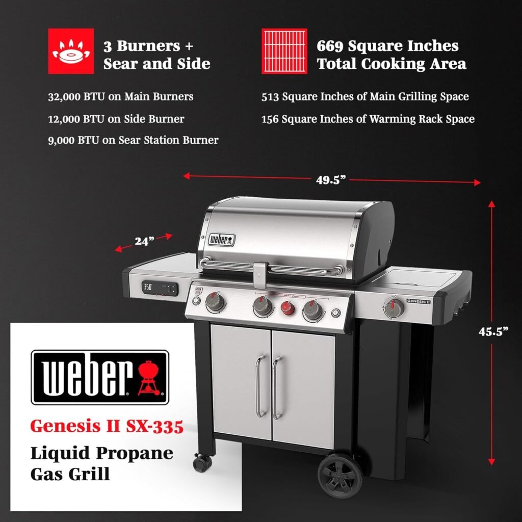 Weber Genesis II SX-335 SS Liquid Propane Gas Grill, Stainless Steel