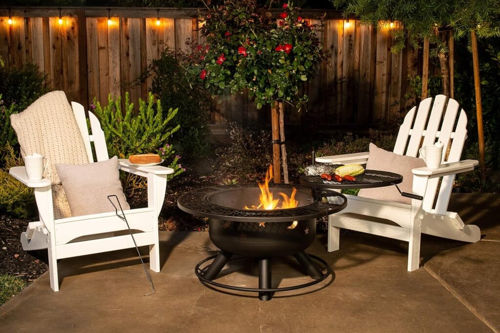 Bond Manufacturing 52124 Nightstar 32.7 Round Wood Burning Steel Fire Pit with Grill, Black