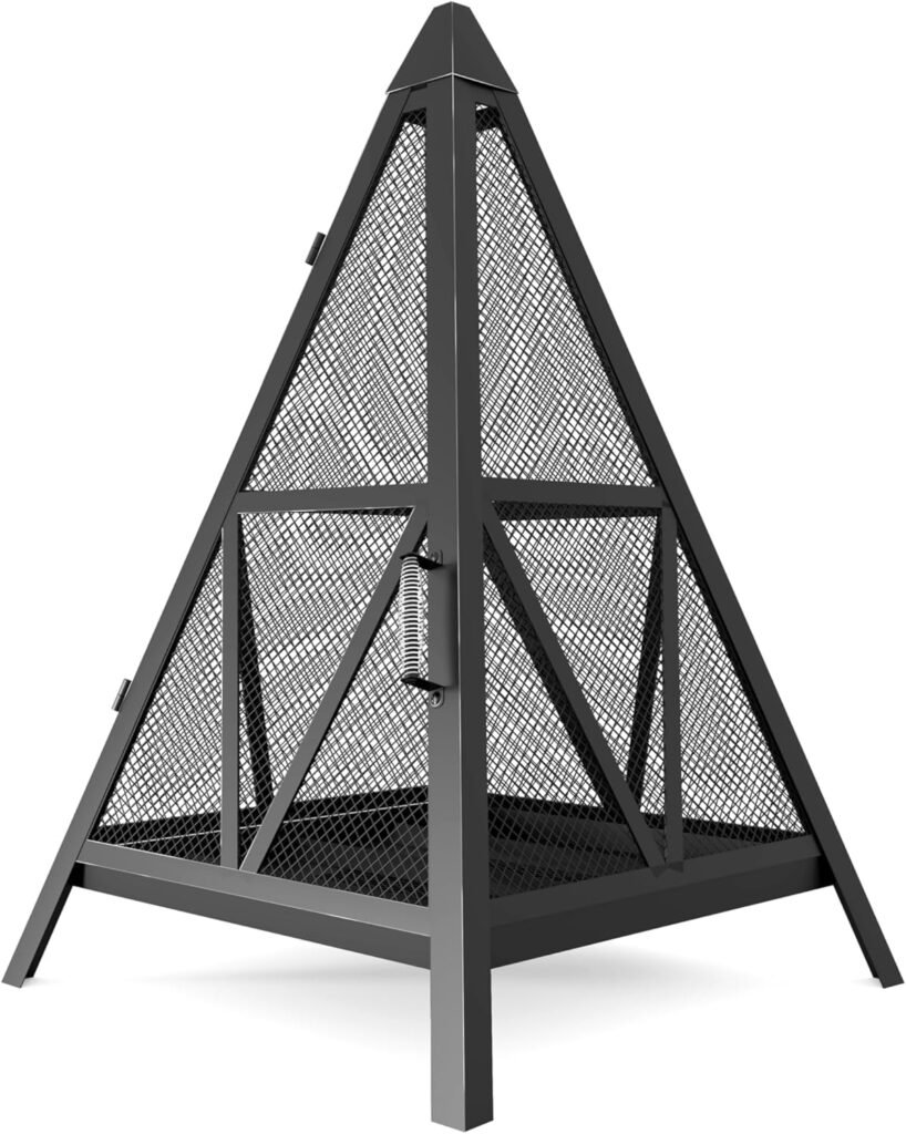 Kingson Pyramid Shape Heavy-Duty Steel Mesh Outdoor Fire Pit Includes Poker High-Temperature Powder-Coated Finish Durable Patio Fireplace for Gatherings  Entertainment