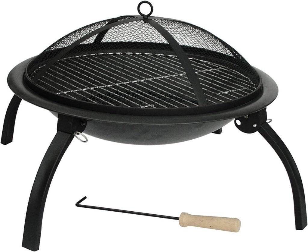 Large Fire Pit Steel Folding Firepit Outdoor Garden Patio Heater Grill Camping Bowl BBQ with Poker, Grate, Grill with Free Carry Bag