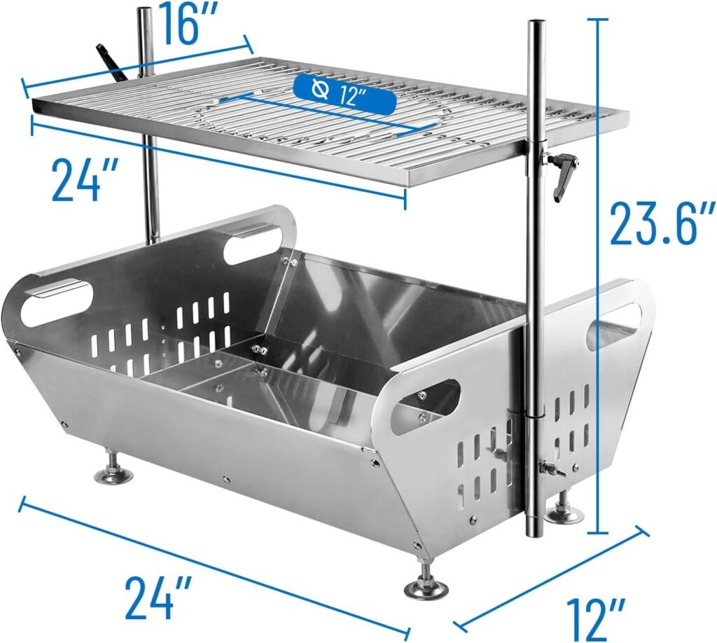 Skyflame Outdoor Fire Pit Grill Combo - Stainless Steel Wood Burning Fire Pit with Height Adjustable Cooking Grate Camping Grill Kit for Backyard Patio Hiking Backpacking Picnic Travel Tailgating