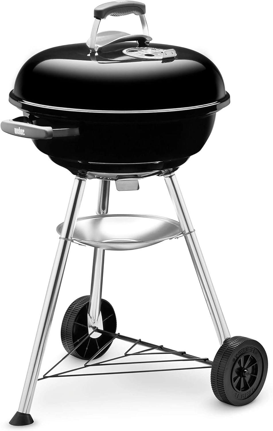 Weber Compact Kettle Charcoal Grill Barbecue, 47cm | BBQ Grill with Lid Cover, Stand  Wheels | Freestanding Outdoor Oven, Smoker  Outdoor Cooker with Porcelain-Enamelled Bowl - Black (1221004)