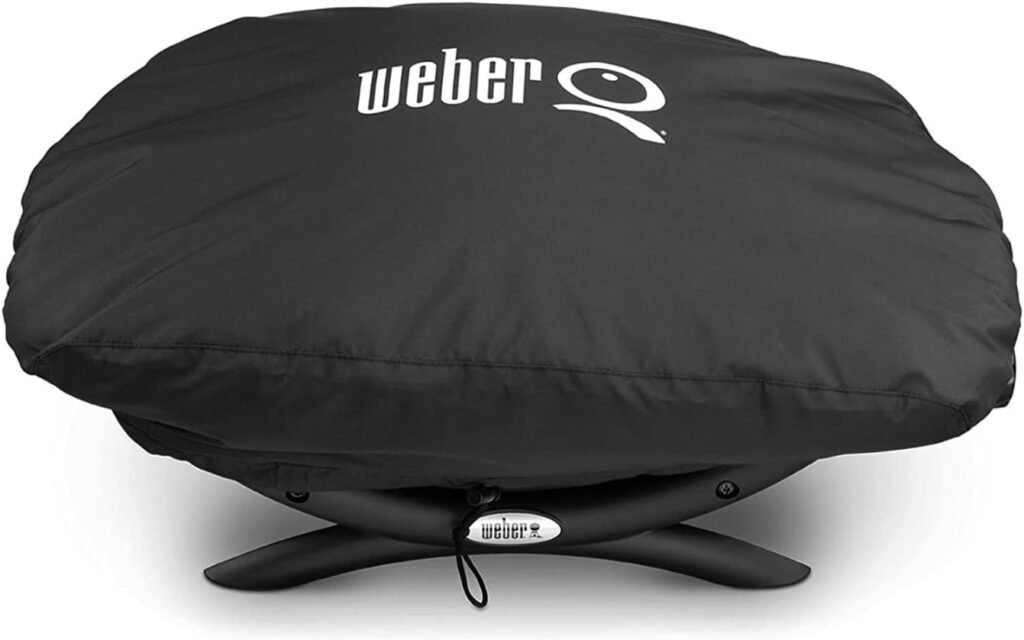 Weber Q 1200 Gas Grill (Blue) Bundle with Weber Grill Cover for Weber Q 100/1000 Series (2 Items)