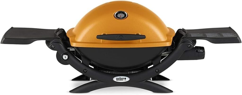 Weber Q 1200 Liquid Propane Grill (Orange) Bundle with Weber 6557 Q Portable Cart for Grilling and Weber Grill Cover for Weber Q 100/1000 Series (3 Items)