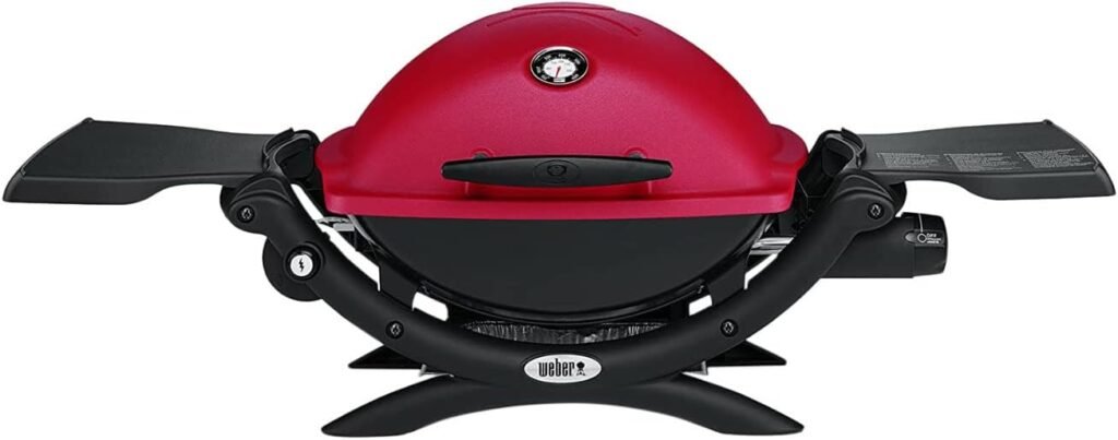 Weber Q 1200 Liquid Propane Grill (Red) Bundle with Grill Cover (2 Items)