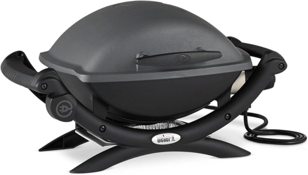 Weber Q 1400 Electric Grill (Black) with Portable Cart and Grill Cover Bundle (3 Items)