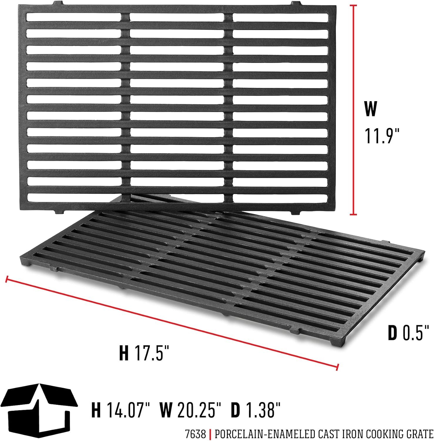 Weber Series Gas Grills 7638 Porcelain-Enameled Cast Iron Cooking Grates for Spirit 300, (17.5 x 0.5 x 11.9 inches), 2 Count (Pack of 1)